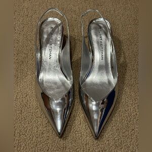 Stuart Weitzman Eva 50 Slingback Heels Silver